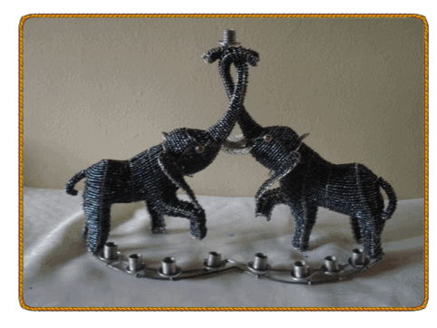Menorah - Entwined Elephants - wire and beads
