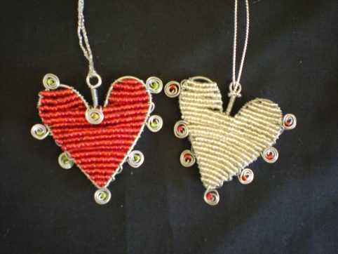 bead and wire heart ornaments