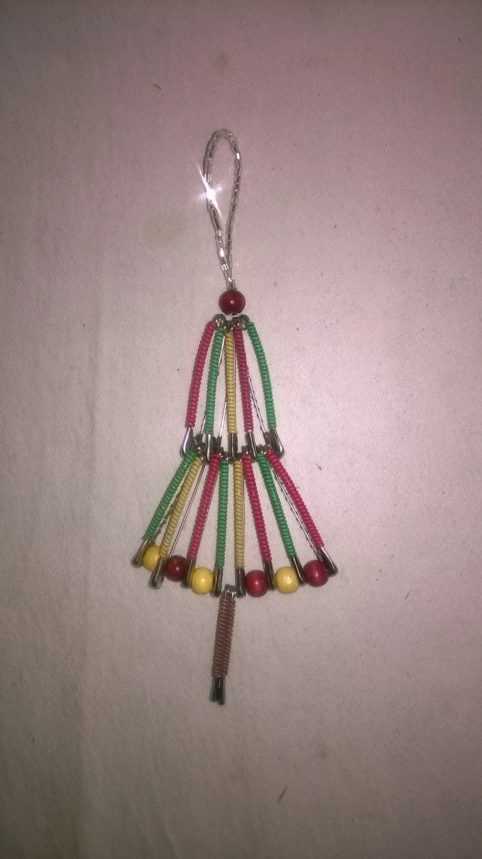Christmas Tree Decoration - Xmas Tree - safety pin and beads
