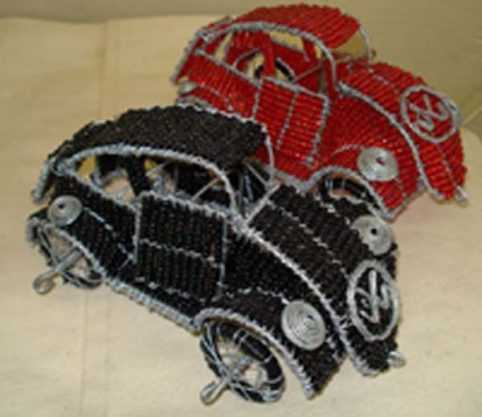 VW Beetle Car - wire and beads